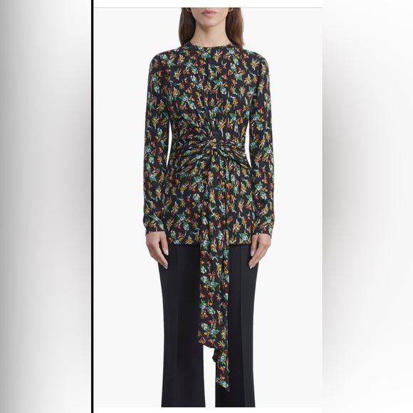 Lafayette 148 New York Print Tie Waist Tunic Blouse